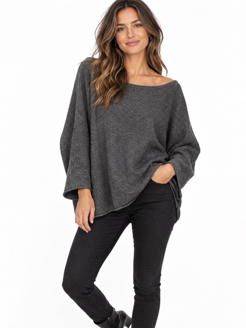 Vince Charcoal Gray Wool Oversized Batwing Dolman Sleeve Sweater